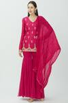 Radhika Airi_Pink Raw Silk Embroidered Kurta Sharara Set_Online_at_Aza_Fashions