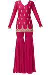Buy_Radhika Airi_Pink Raw Silk Embroidered Kurta Sharara Set_Online_at_Aza_Fashions