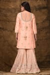 Shop_Aariyana Couture_Peach Cotton Silk Round Embroidered Kurta Sharara Set  _at_Aza_Fashions