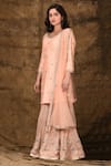 Aariyana Couture_Peach Cotton Silk Round Embroidered Kurta Sharara Set  _Online_at_Aza_Fashions