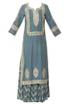 Buy_Simar Dugal_Blue Cotton Chanderi Notched Kurta Sharara Set  _Online_at_Aza_Fashions