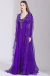 Parul and Preyanka_Purple Viscose Silk Round Embroidered Anarkali With Cape  _at_Aza_Fashions