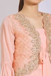 Aksh_Peach Georgette Jacket Open Embellished Kurta Skirt Set _at_Aza_Fashions