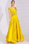 Buy_Aksh_Yellow Organza, Georgette Round Ruffle Anarkali With Jacket_at_Aza_Fashions