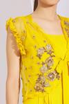 Aksh_Yellow Organza, Georgette Round Ruffle Anarkali With Jacket_at_Aza_Fashions