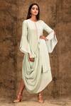 Buy_Aariyana Couture_Green Cotton Silk Round Draped Tunic Dress _at_Aza_Fashions