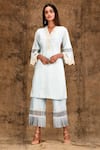 Buy_Aariyana Couture_Blue Slub Silk Round Embroidered Kurta Set _at_Aza_Fashions