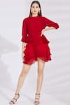 Shop_Shriya Som_Red Chiffon Round Asymmetric Ruffle Top_Online_at_Aza_Fashions