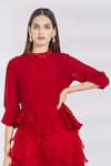 Buy_Shriya Som_Red Chiffon Round Asymmetric Ruffle Top_at_Aza_Fashions