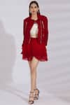 Buy_Shriya Som_Red Chiffon Layered Mini Skirt_at_Aza_Fashions