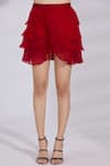 Shop_Shriya Som_Red Chiffon Layered Mini Skirt_at_Aza_Fashions