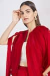 SHRIYA SOM_Red Chiffon Round Pleated Jacket  _at_Aza_Fashions