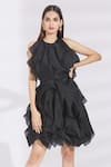 Shop_Shriya Som_Black Round Ruffle Dress _Online_at_Aza_Fashions