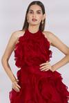 Shop_SHRIYA SOM_Maroon Georgette Halter Ruffle Dress  _Online_at_Aza_Fashions