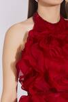 SHRIYA SOM_Maroon Georgette Halter Ruffle Dress  _at_Aza_Fashions