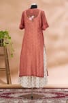 Shop_Prama By Pratima Pandey_Pink Kurta Round Embroidered And Palazzo Set  _at_Aza_Fashions