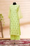 Buy_Prama By Pratima Pandey_Green Round Embroidered Kurta And Palazzo Set  _at_Aza_Fashions