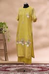 Buy_Prama By Pratima Pandey_Yellow Round Embroidered Kurta And Palazzo Set  _at_Aza_Fashions