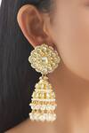 Buy_Chaotiq By Arti_Gold Plated Bead Floral Stone Jhumkas_at_Aza_Fashions