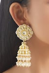 Shop_Chaotiq By Arti_Gold Plated Bead Floral Stone Jhumkas_at_Aza_Fashions