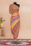 Saaksha & Kinni_Multi Color Asymmetric One Shoulder Pleated Dress _Online_at_Aza_Fashions