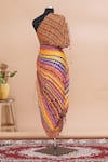 Shop_Saaksha & Kinni_Multi Color Asymmetric One Shoulder Pleated Dress _at_Aza_Fashions