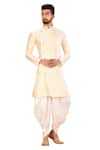 Buy_Arihant Rai Sinha_Beige Kurta Raw Silk Plain And Dhoti Pant Set _at_Aza_Fashions