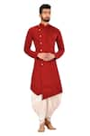 Buy_Arihant Rai Sinha_Red Kurta Hosiery Knitted Fabric Asymmetric And Dhoti Pant Set _at_Aza_Fashions