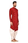 Arihant Rai Sinha_Red Kurta Hosiery Knitted Fabric Asymmetric And Dhoti Pant Set _Online_at_Aza_Fashions