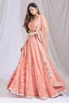 Buy_Ariyana Couture_Peach Butterfly Net V Neck Embroidered Lehenga Set For Women_at_Aza_Fashions