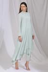 Buy_Aariyana Couture_Blue Cotton, Silk Beads Collared Asymmetric Kurta And Pant Set_Online_at_Aza_Fashions