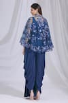 Shop_Aariyana Couture_Blue Modal Satin Cape Mandarin Collar Jumpsuit Round Draped With _at_Aza_Fashions