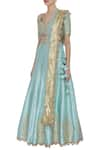 Neha Khullar_Blue Raw Silk Embroidered Gota Leaf And Sequin Embellished Lehenga Set  _Online_at_Aza_Fashions