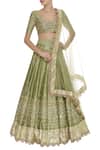 Buy_Neha Khullar_Green Raw Silk Gota, Sequin U Neck And Dabka Embroidered Lehenga Set _at_Aza_Fashions