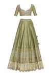 Buy_Neha Khullar_Green Raw Silk Gota, Sequin U Neck And Dabka Embroidered Lehenga Set _Online_at_Aza_Fashions