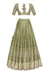 Shop_Neha Khullar_Green Raw Silk Gota, Sequin U Neck And Dabka Embroidered Lehenga Set _Online_at_Aza_Fashions