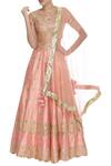 Buy_Neha Khullar_Peach Raw Silk Embroidered Round Gota And Mirror Lehenga Set _at_Aza_Fashions