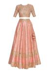 Buy_Neha Khullar_Peach Raw Silk Embroidered Round Gota And Mirror Lehenga Set _Online_at_Aza_Fashions