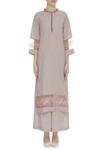 Buy_Aekatri_Pink Striped Ruffle Detail Kurta Set_Online_at_Aza_Fashions