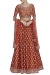 Buy_Vandana Sethi_Orange Round Embroidered Bridal Lehenga Set _at_Aza_Fashions