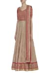 Vandana Sethi_Beige Leaf Neck Embroidered Anarkali With Dupatta  _Online_at_Aza_Fashions