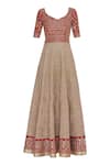 Buy_Vandana Sethi_Beige Leaf Neck Embroidered Anarkali With Dupatta  _Online_at_Aza_Fashions