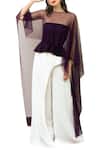 Buy_Swatee Singh_Purple Cape Round Peplum Top With Asymmetric _at_Aza_Fashions
