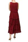 Shop_Swatee Singh_Maroon V Neck Tiered Midi Dress  _at_Aza_Fashions