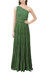 Swatee Singh_Green Asymmetric One Shoulder Tiered Gown  _Online_at_Aza_Fashions