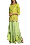 Buy_Swati Vijaivargie_Green Round Chanderi Kurta Skirt Set_Online_at_Aza_Fashions