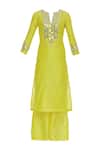 Buy_Preeti S Kapoor_Yellow Round Chanderi Embroidered Kurta Set_Online_at_Aza_Fashions