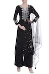 Buy_Preeti S Kapoor_Black Net, Chanderi Notched Kurta And Palazzo Set_at_Aza_Fashions
