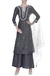 Buy_Preeti S Kapoor_Grey Round Embroidered Kurta Palazzo Set _at_Aza_Fashions