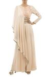 Buy_Ridhima Bhasin_Peach Draped Embroidered Jumpsuit_at_Aza_Fashions